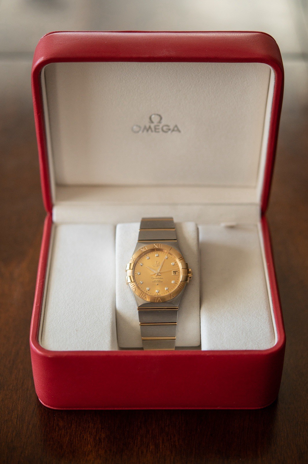 OMEGA Constellation Co-Axial Chronometer Date 35mm Gold Diamond Dial Box