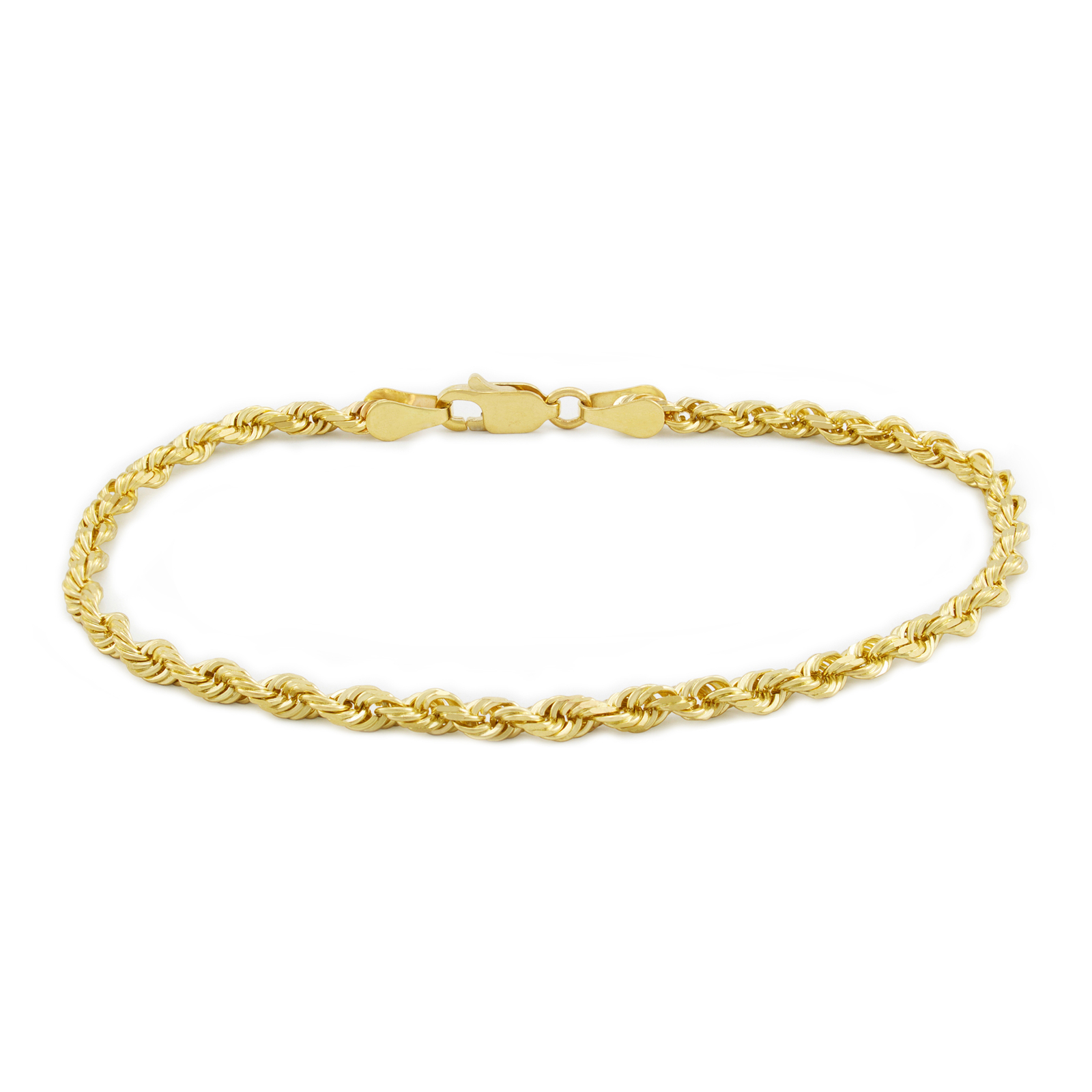 10K Yellow Gold 2.5mm Diamond Cut Rope Chain Bracelet Mens Womens 7″ 7.5″ 8″ 9″