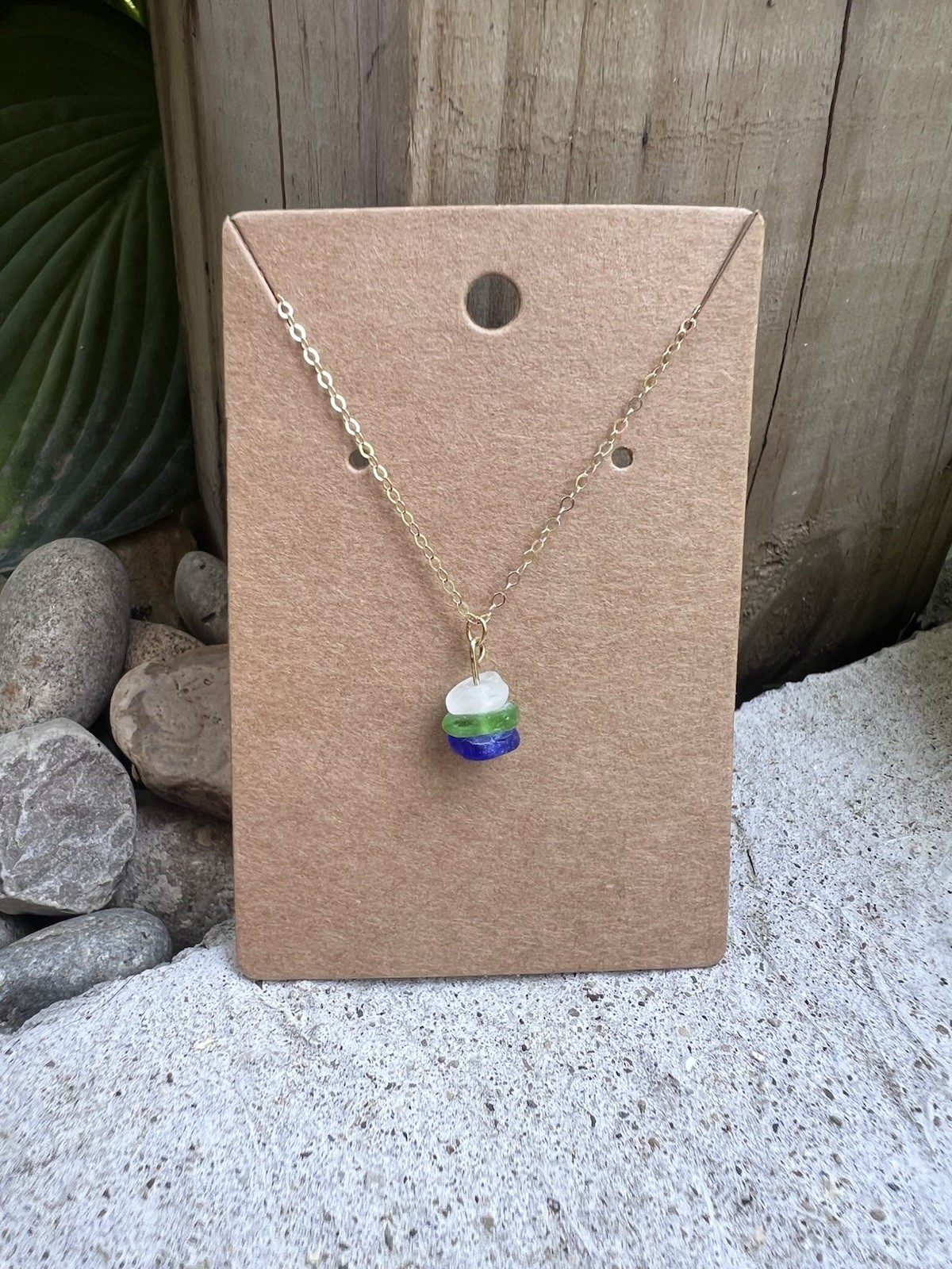 Lake Michigan Beach Glass Necklace on 14k Gold Chain (16 Inches) Handmade