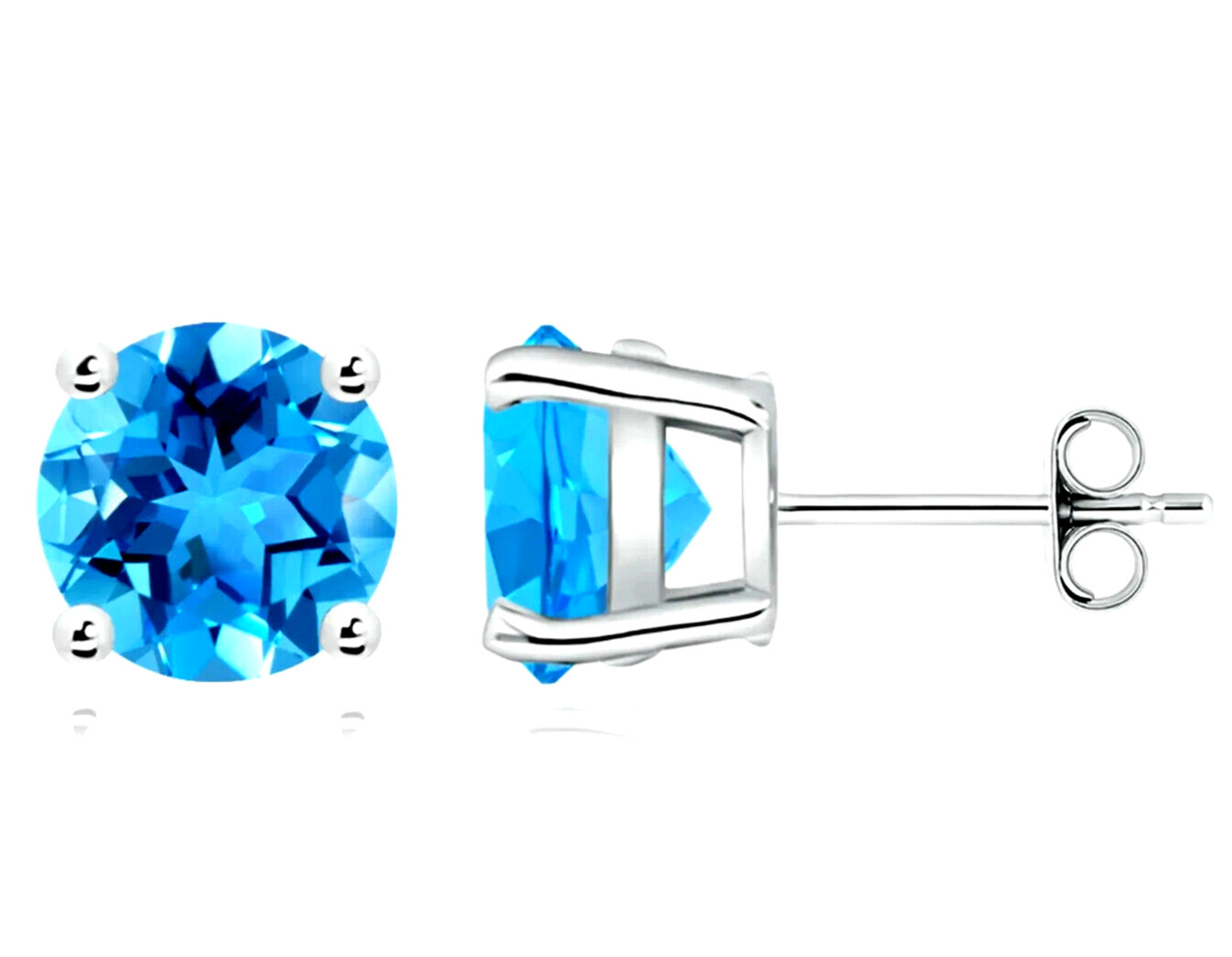 Exquisite 7mm Blue Topaz Stud Earrings in Solid Sterling Silver