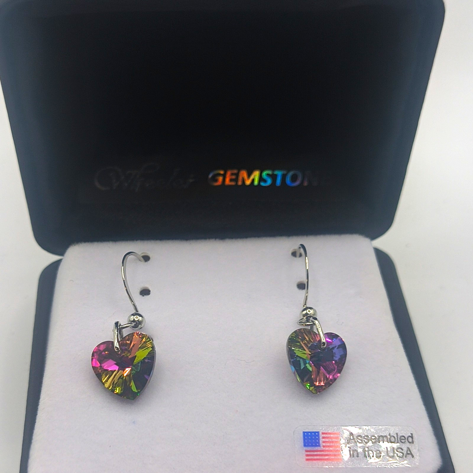Wheeler Gemstone Multicolor Heart Crystal Dangle Hook Earrings Silver Tone