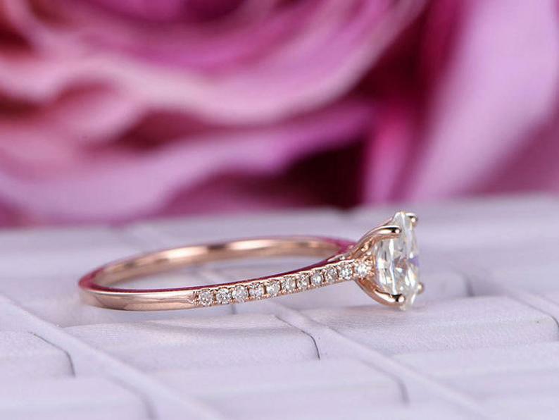 Solitaire with Accents Ring 1.4ct Simulated Diamond Rose Gold Plated