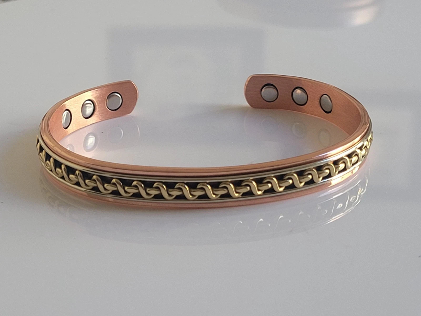 Tri Tone Solid Pure Copper Magnetic Cuff – Arthritis Therapy Bracelet Zig Zag