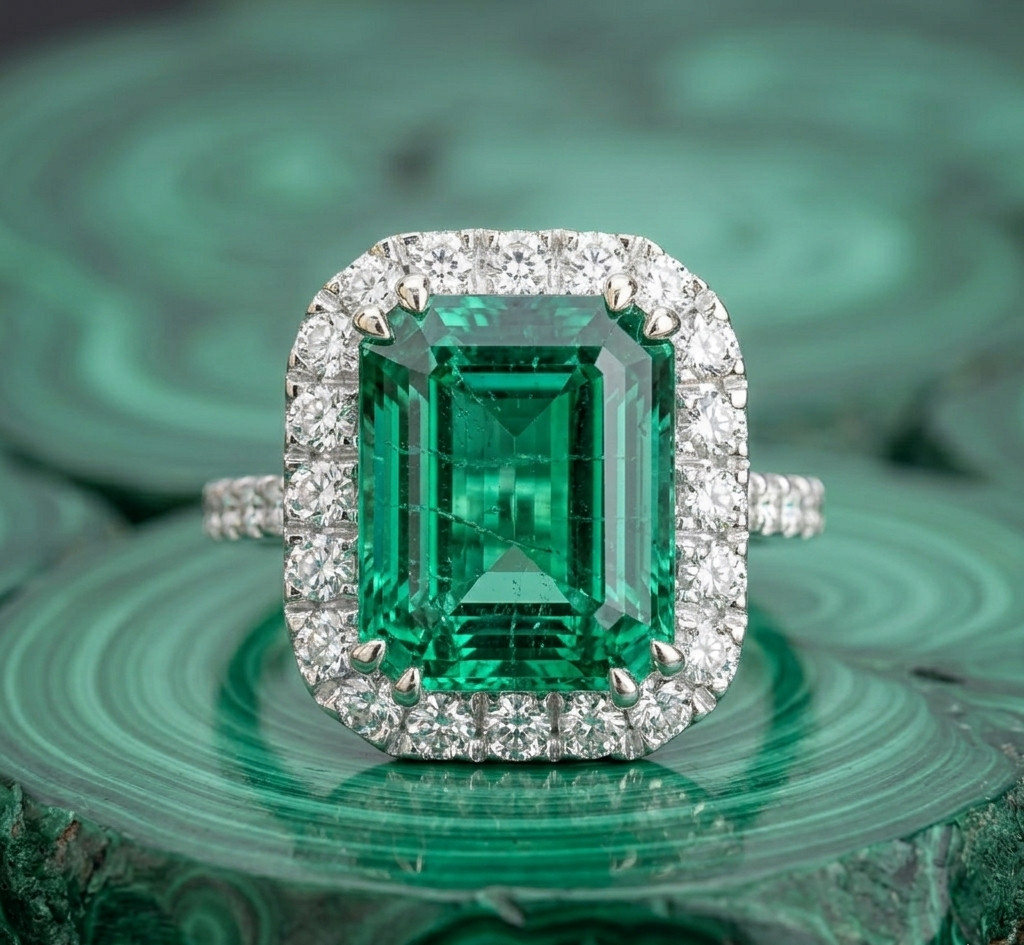 IGL Certified 4.80 Ct Natural Emerald & Diamond Wedding Gift Ring 14K White Gold