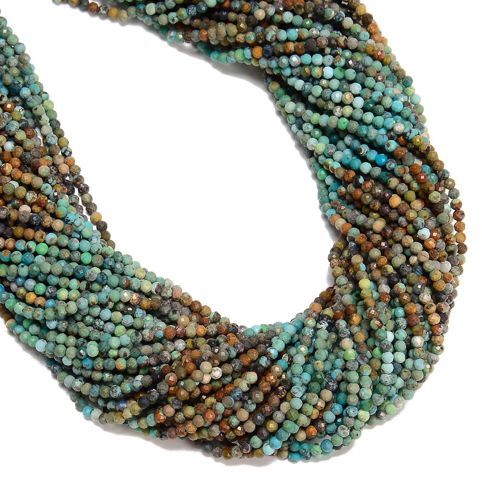 Natural Gradient Turquoise Faceted Round Beads Size 2mm 15.5” Strand