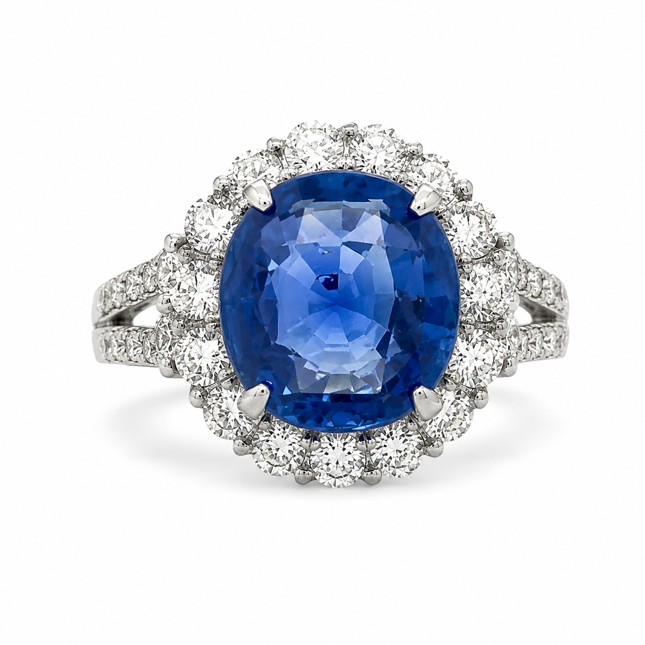 6.15ct No Heat Ceylon Sapphire Diamond Ring Platinum, GIA Certified Natural Blue