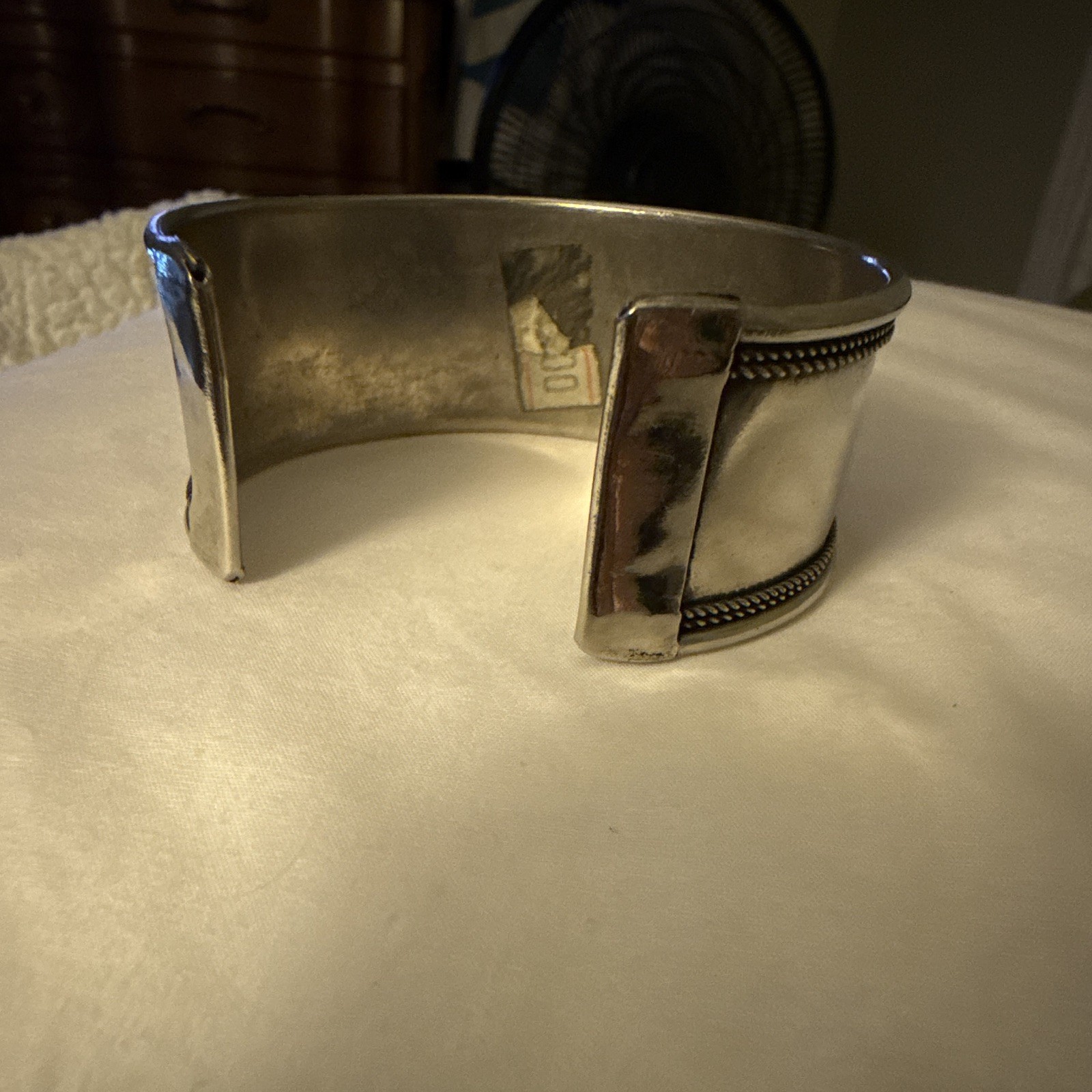 Silver Tone Turquoise Square Bezel Cuff Bracelet, Unisex Adults