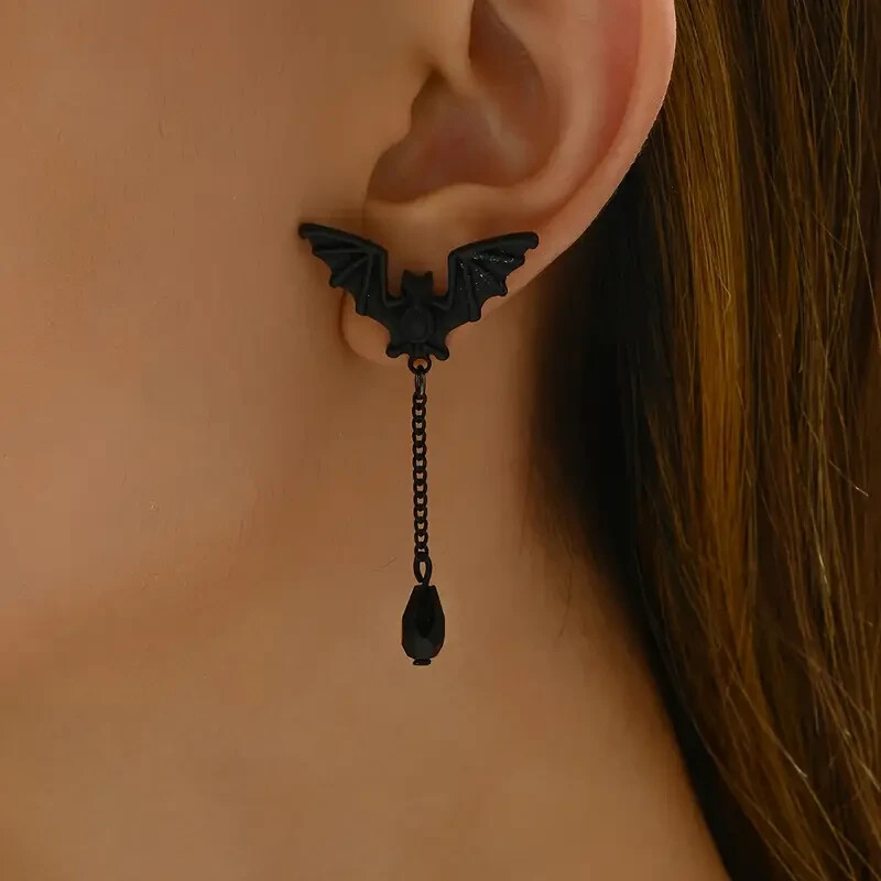 Gothic Punk Black Bat Stud Dangle Earrings Fashion Jewelry Halloween Party Gift