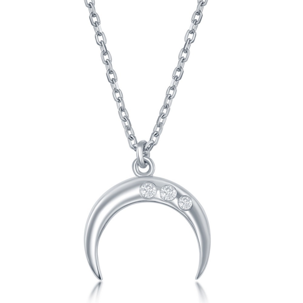 Sterling Silver 0.06cttw Diamond Accent Italian Horn Necklace Rhodium Plated
