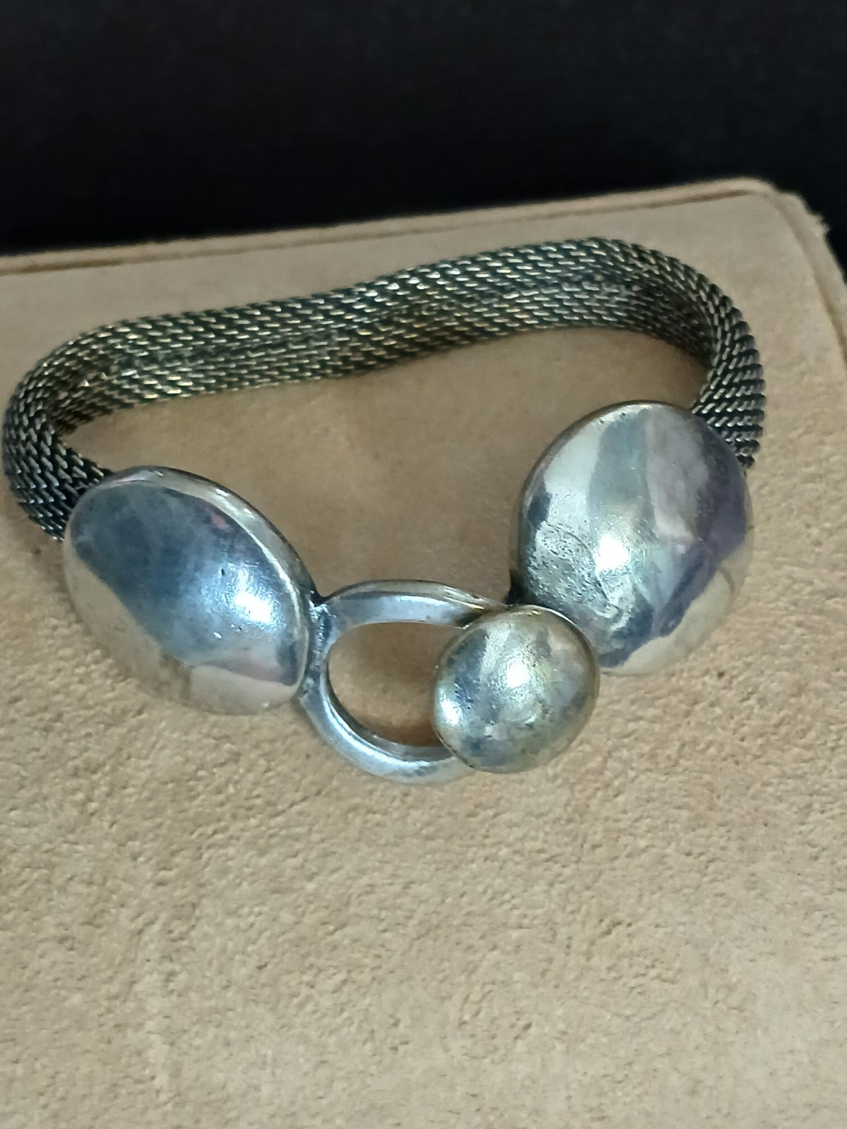Vintage Silver Tone Mesh Self Close Braclet .