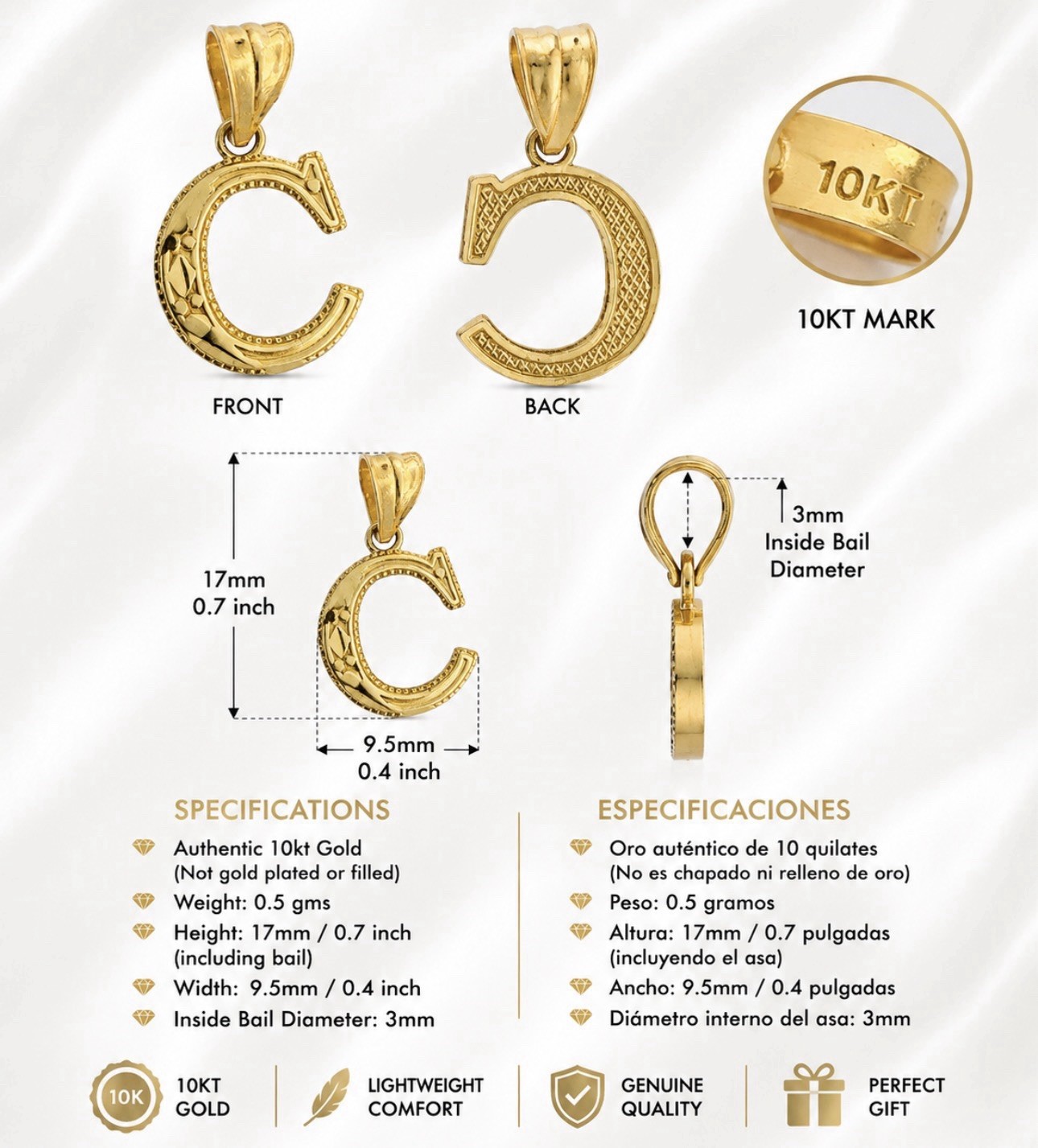 10kt Gold Letter C 0.5gm