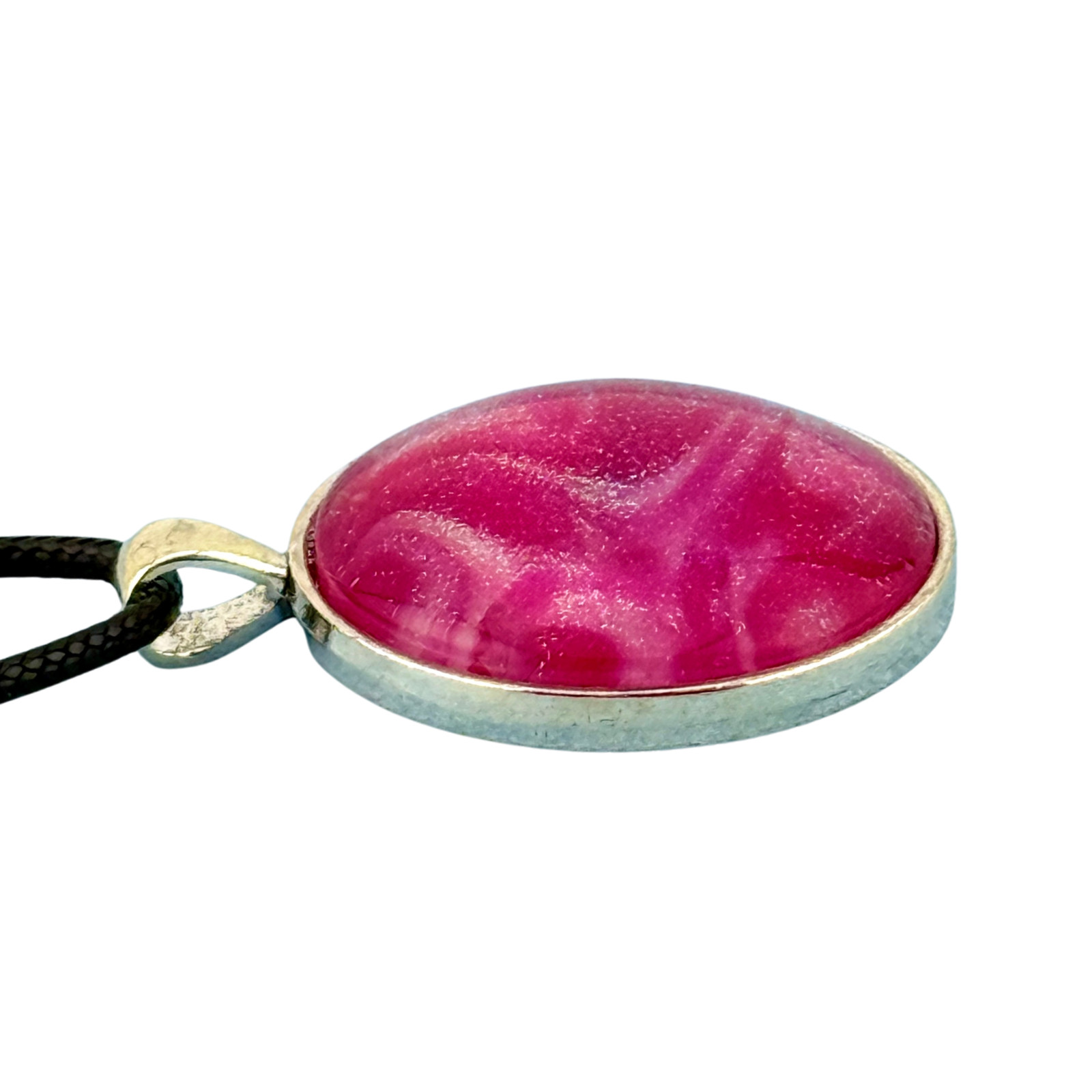 Pendant Necklace Colorful Handmade “Cotton Candy” Silver Bezel 30mm Black Cord