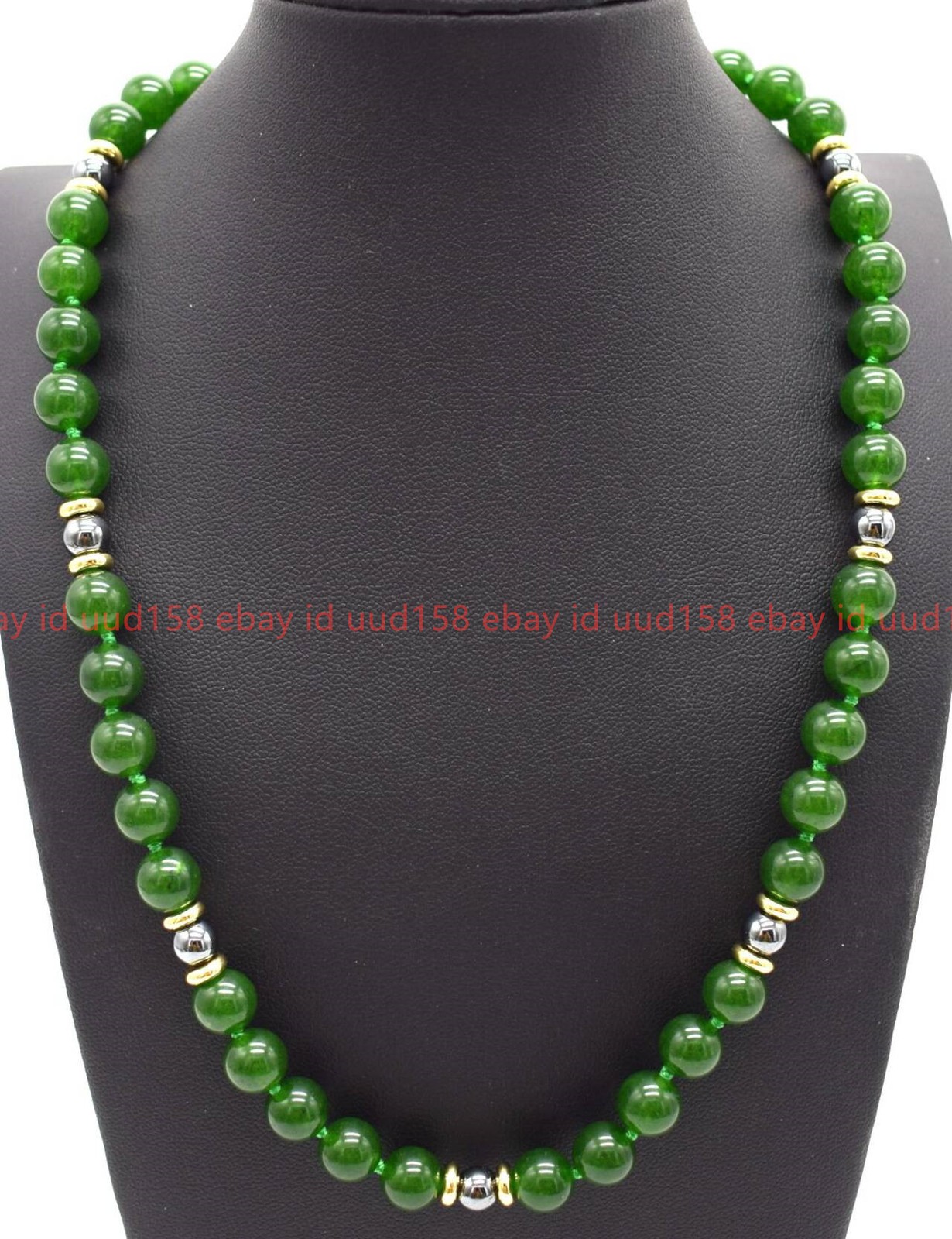 New Natural Pretty 8mm Green Jade Hematite Round Gemstone Beads Necklace 16-36in