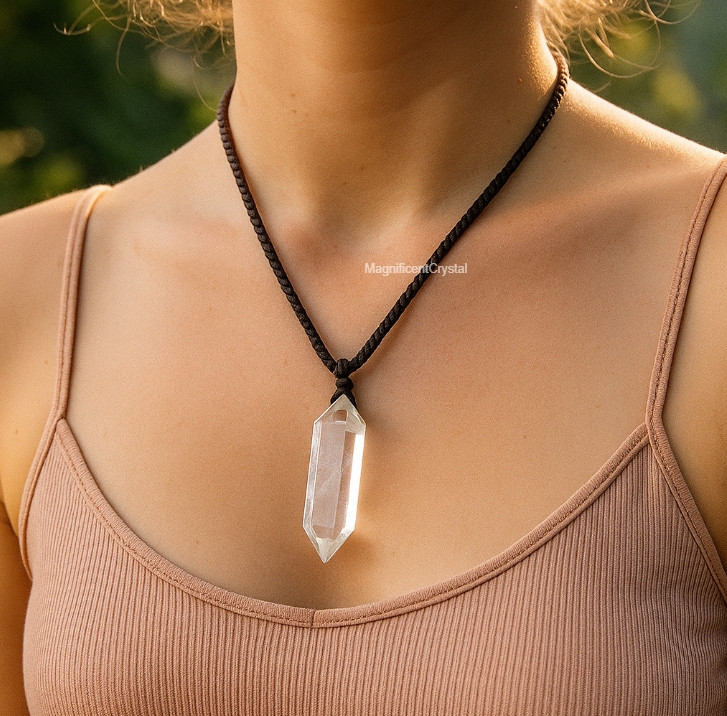 Clear Quartz Hexagonal Crystal Pendant Energy Healing Amulet Women Men Jewelry