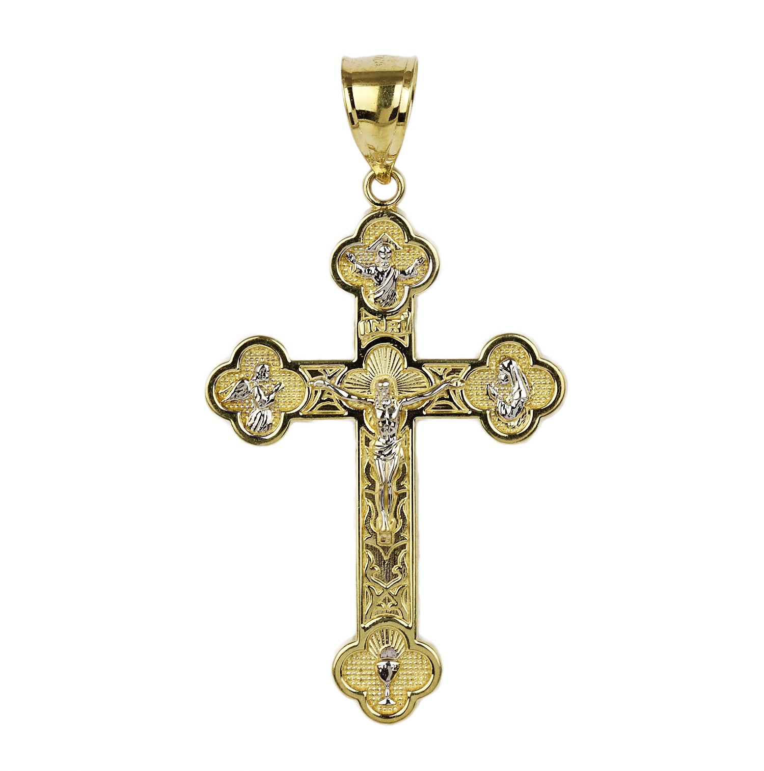 Large Unisex 10k Yellow & White Gold Crucifix Pendant