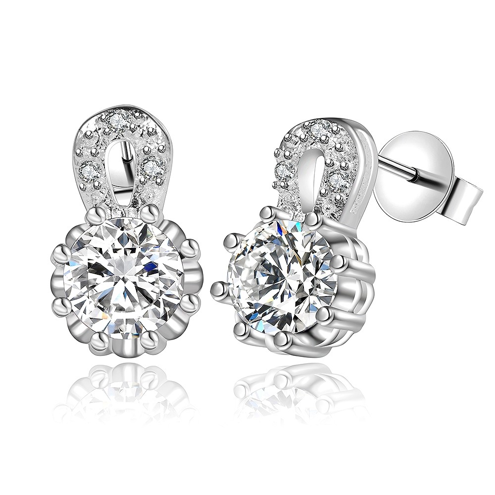 Sterling Silver Plated Earrings Butterfly Stud Zirconia Push Back Clasp L691