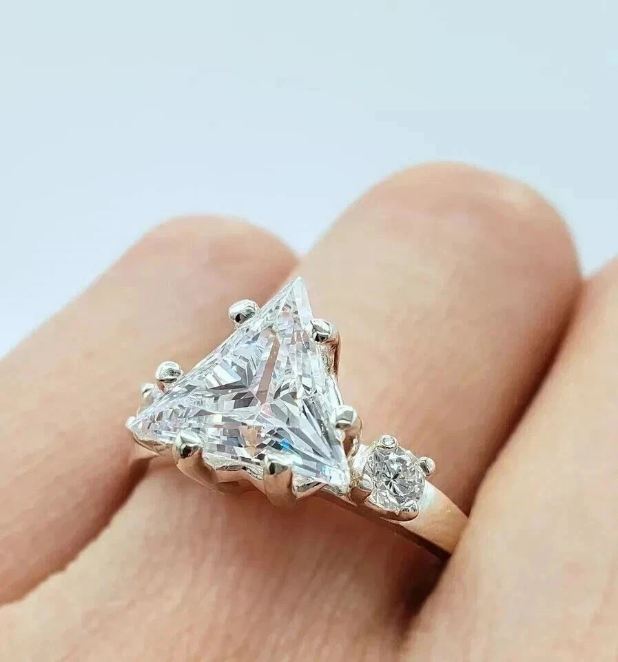 2 Ct Trillion Cut Simulated Diamond Engagement Band Ring 14k White Gold Plated