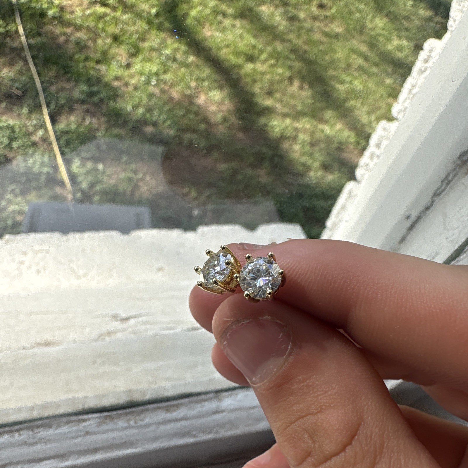 Moissanite Round Stud Earrings White/Colorless 925 Yellow Gold Sterling GRA