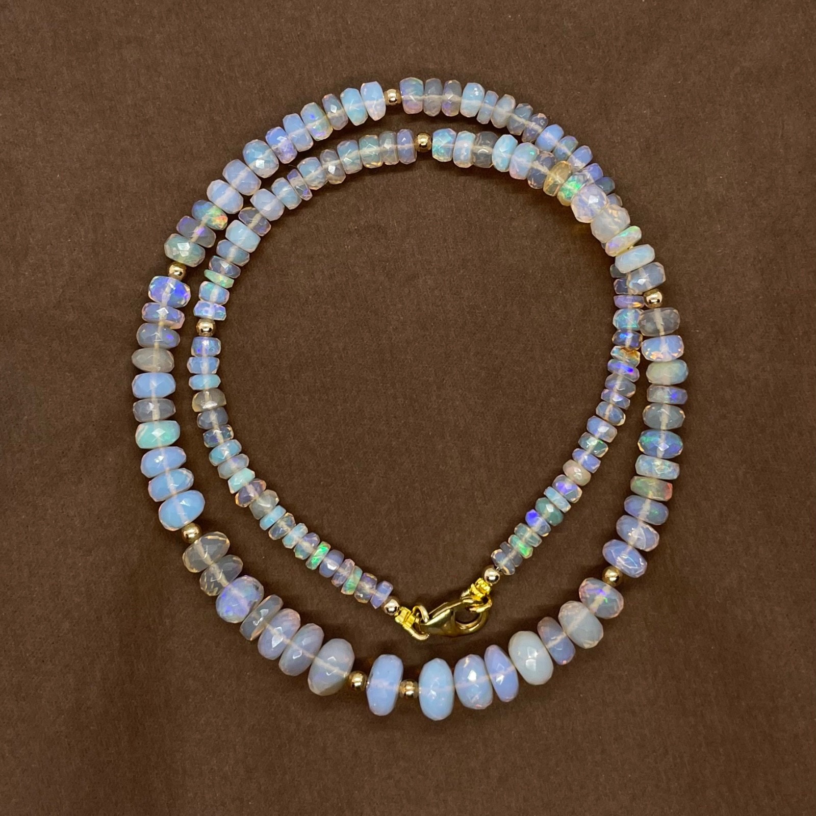 Genuine Opal Beaded Necklace with 9K Solid Gold Beads