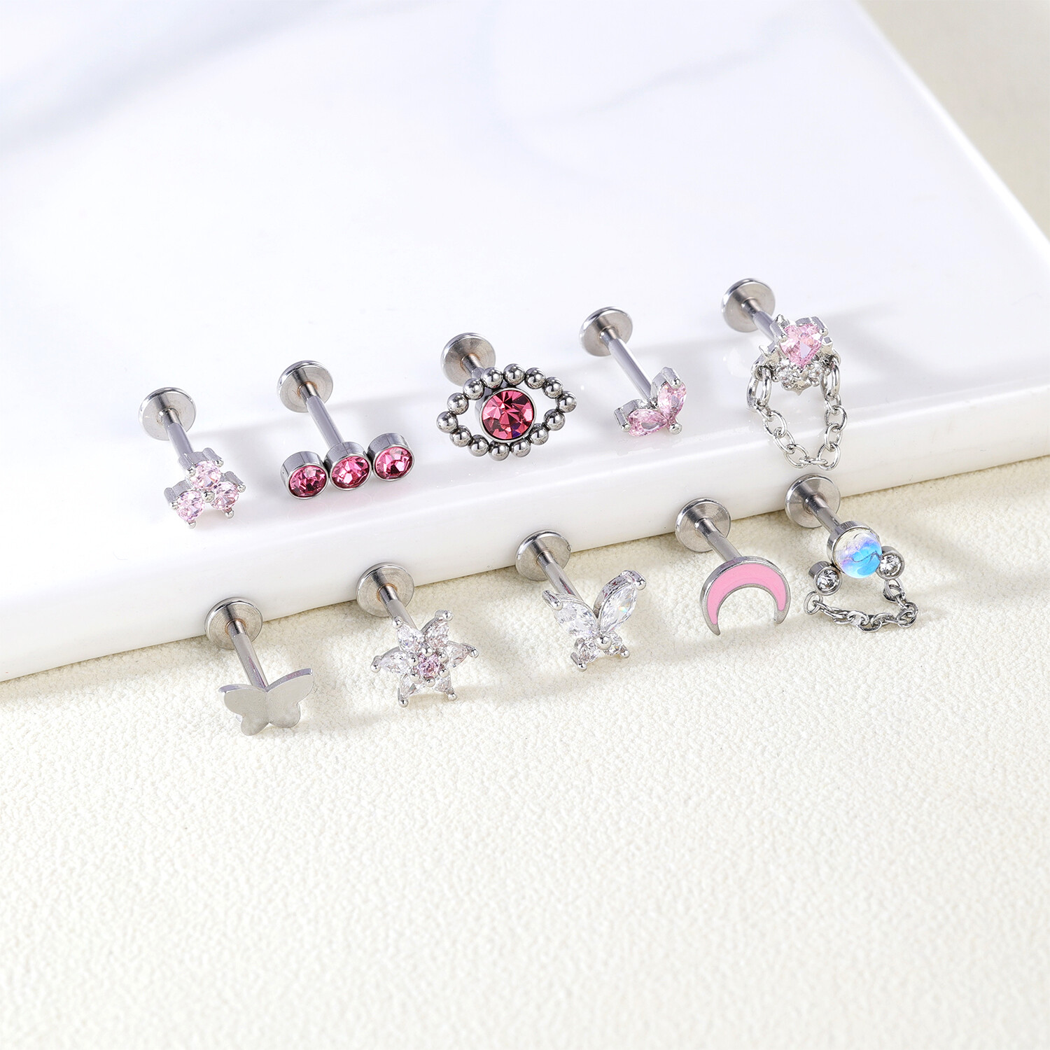 16g Stainless Steel Labret Lip Studs CZ Tragus Earrings Medusa Monroe Piercing