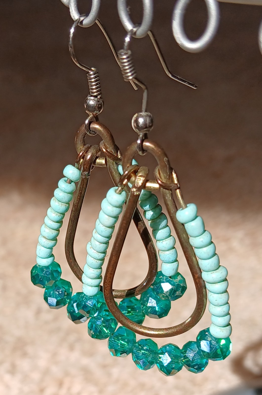 Teal Teardrop Beaded Dangle/Drop Hook Earrings
