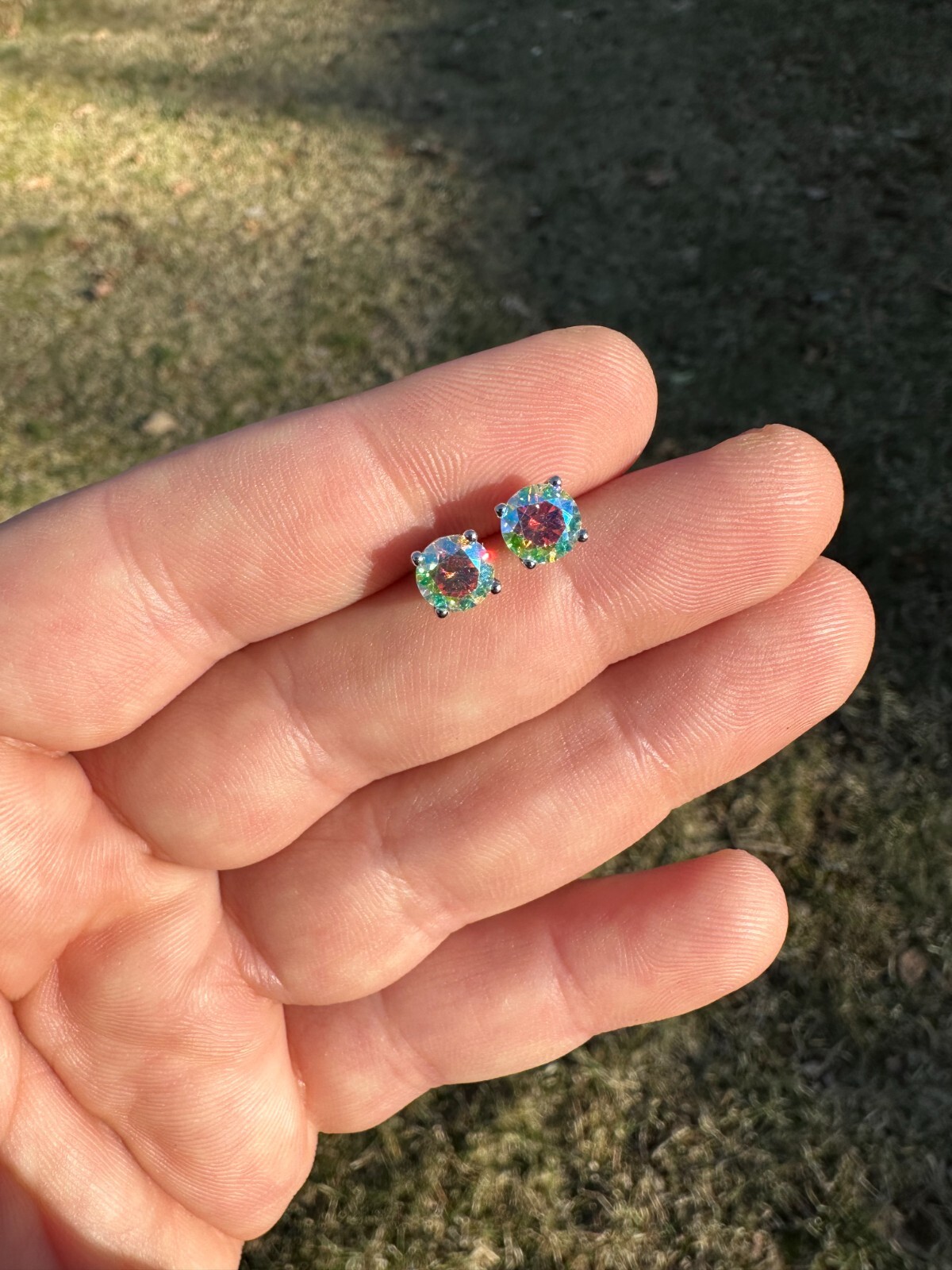 Rainbow Opal Moissanite Screwback Stud Earrings 925 Silver 3-8mm Passes Tester