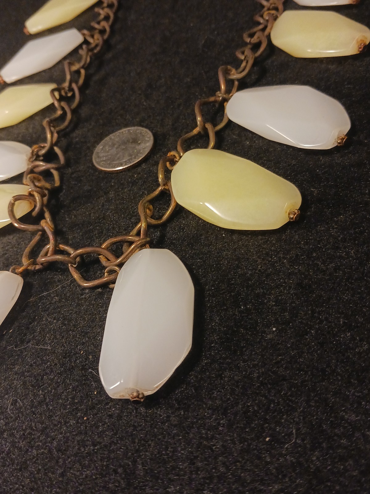 Vintage Chunky Lucite On Solid Copper Necklace Statement Piece 32″ Long 16″ Drop