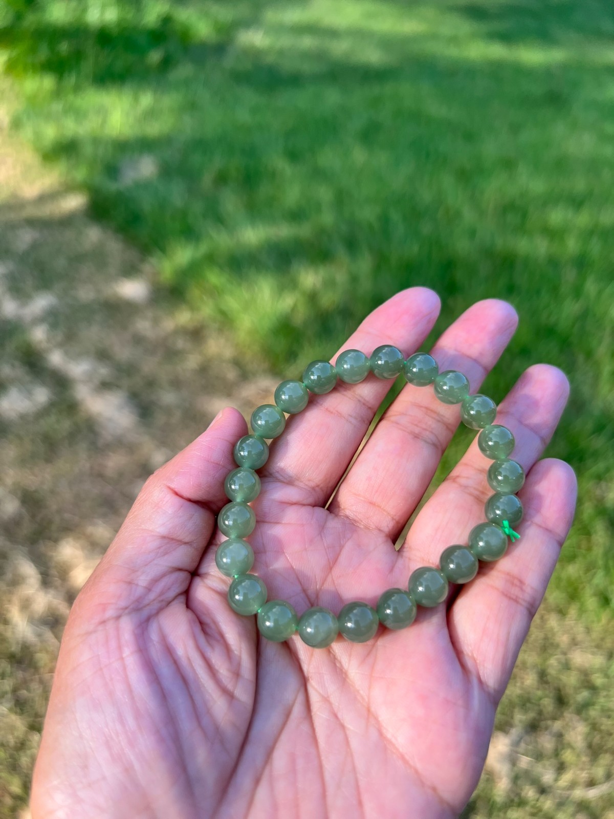 Transparent Green Nephrite Jade 7.8mm Bead Bracelet H398 b