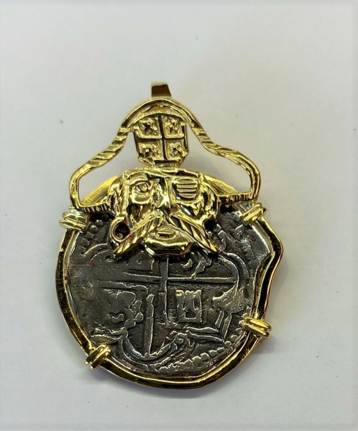ATOCHA COIN Pirate Pendant GP over 925 Sterling Silver Sunken Treasure Jewelry