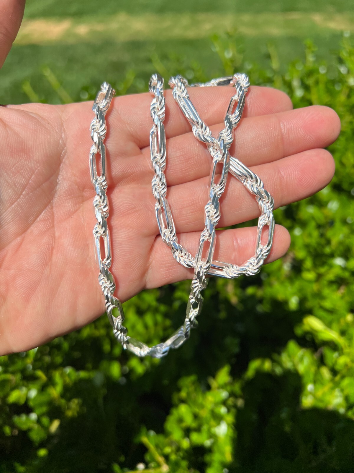 Men’s FigaRope Chain Real Solid 925 Sterling Silver Necklace Bracelet 6mm Milano