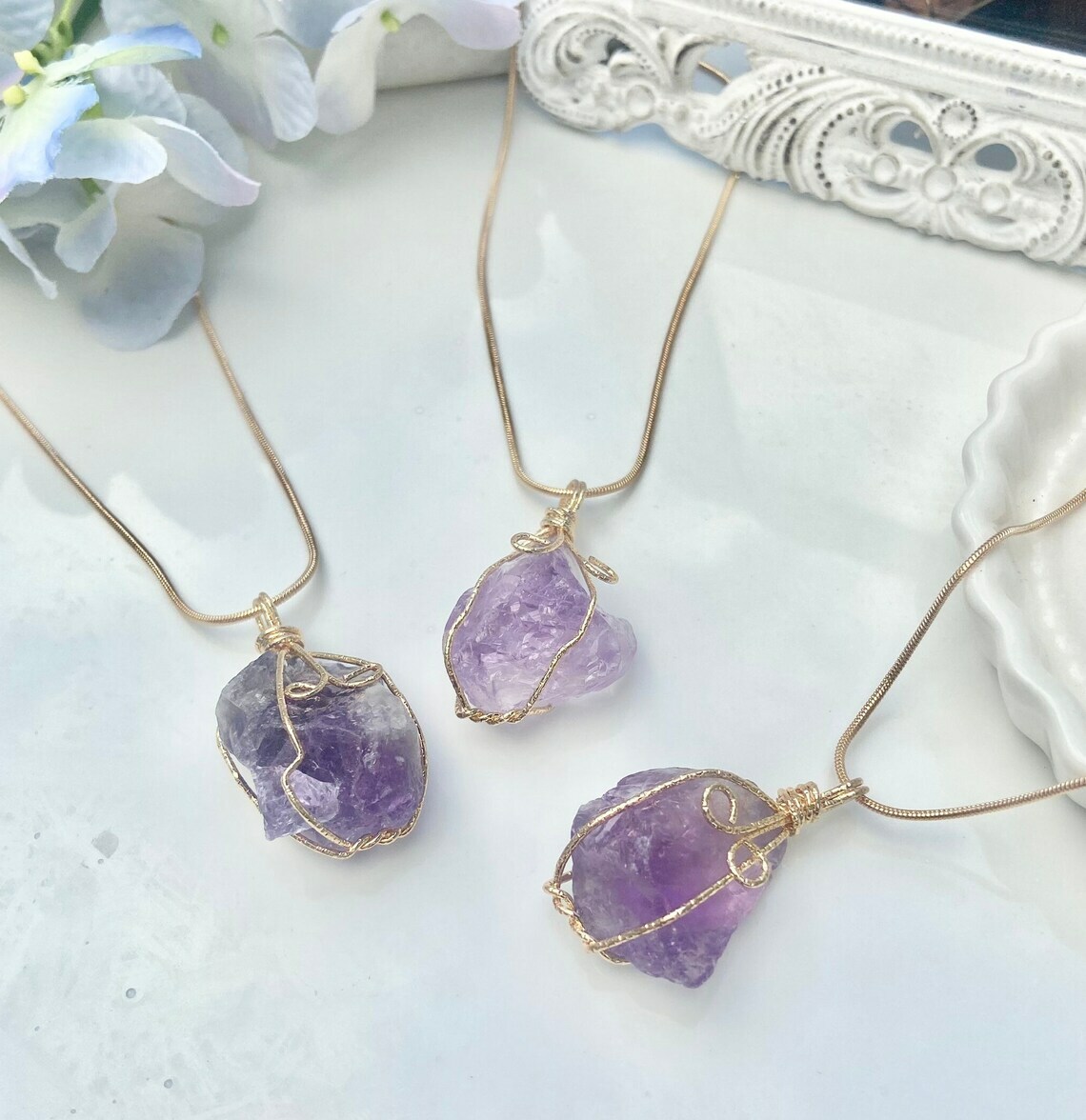 Natural Gemstone Necklace Chakra Stone Pendant Energy Healing Crystal with Chain
