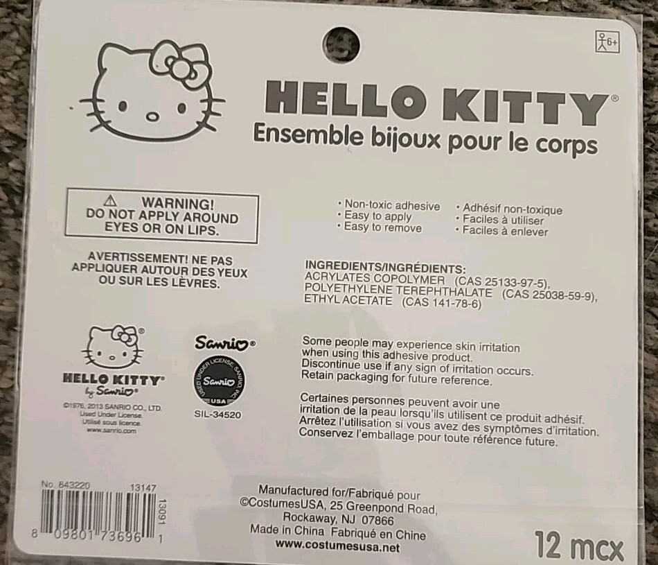 Hello Kitty Body Jewelry Set 12 Pieces Non-toxic Adhesive Easy To Apply