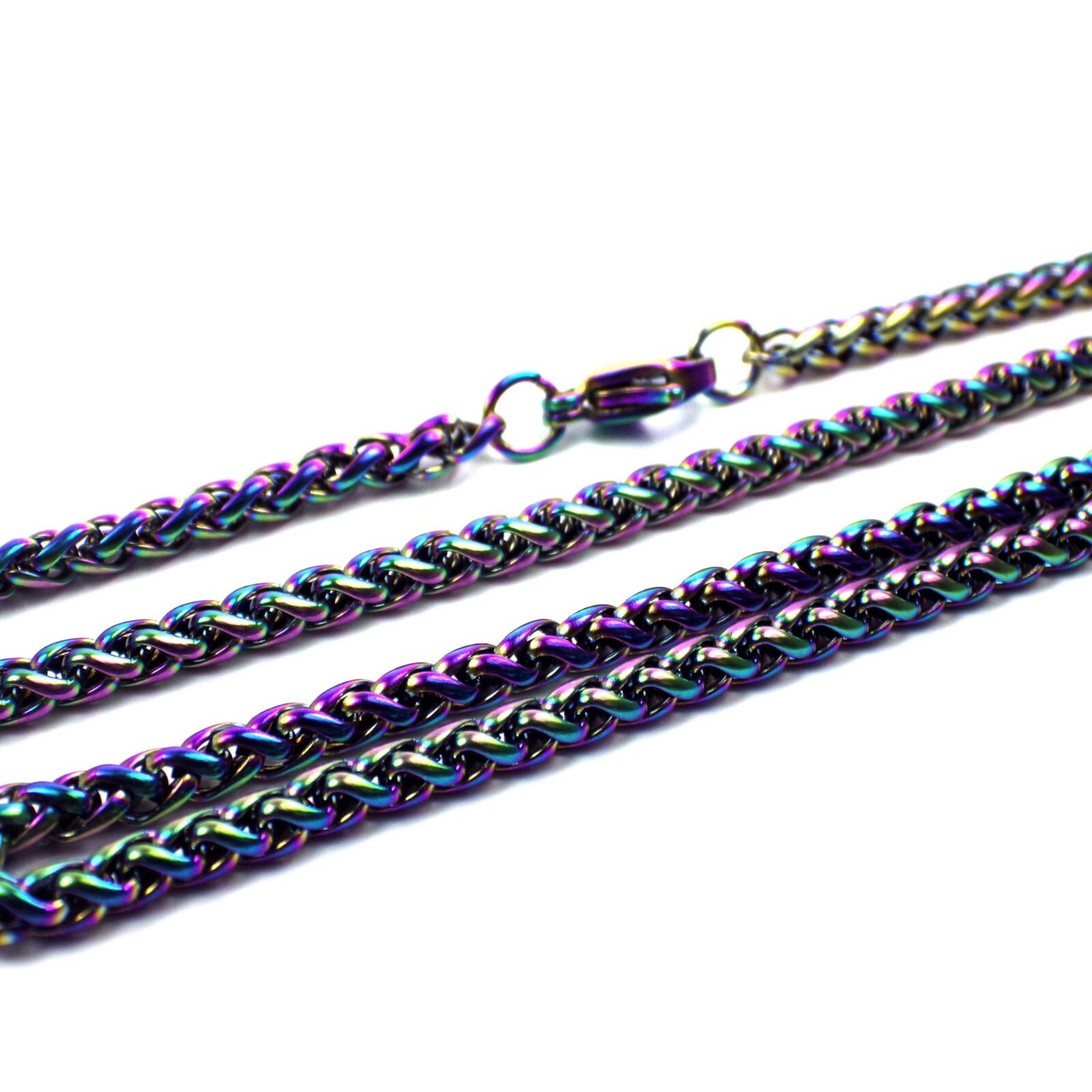 Spiga Wheat Chain Necklace Rainbow Stainless Stainless Steel 3mm 16-36-IN