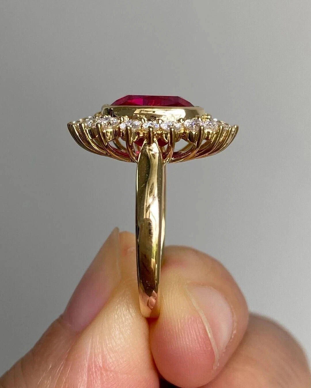 4.48 Ct Cushion Cut Natural Ruby Diamond Wedding Ring 14K Yellow Gold Sz 6
