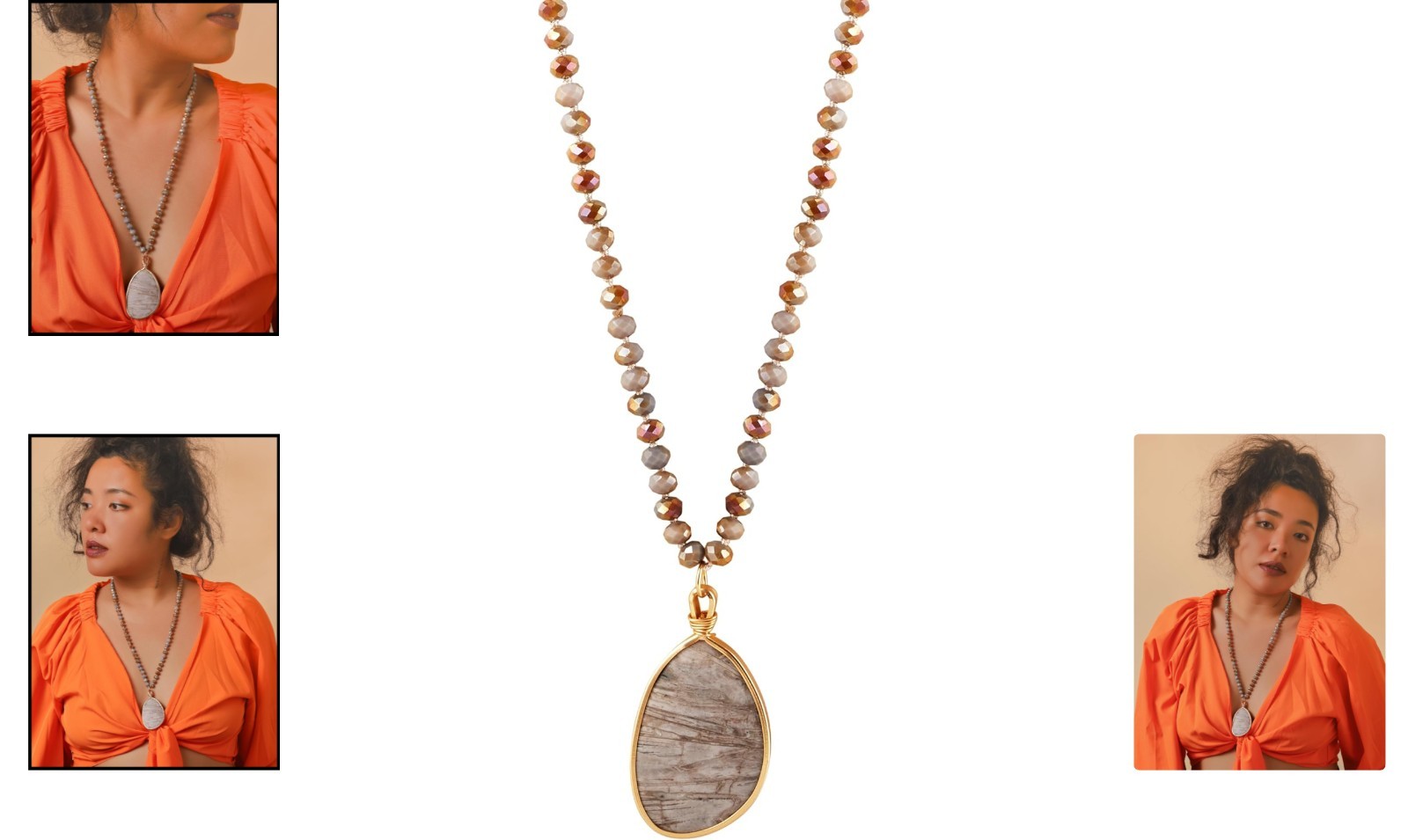 Artisanal Agate and Gray Crystal Bead Necklace – Versatile Bohemian Style