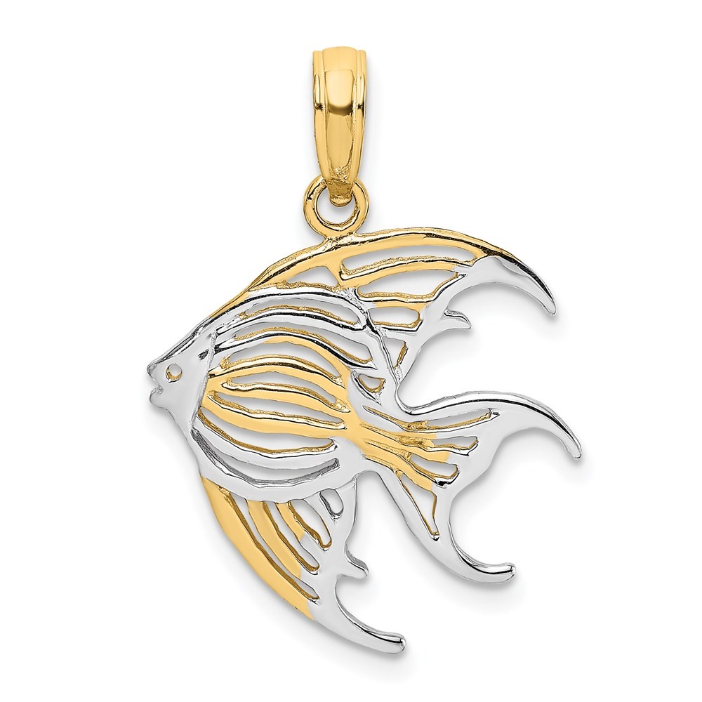 14k Yellow Gold Rhodium Cut-Out Angelfish Charm Pendant Perfect Gift for Her