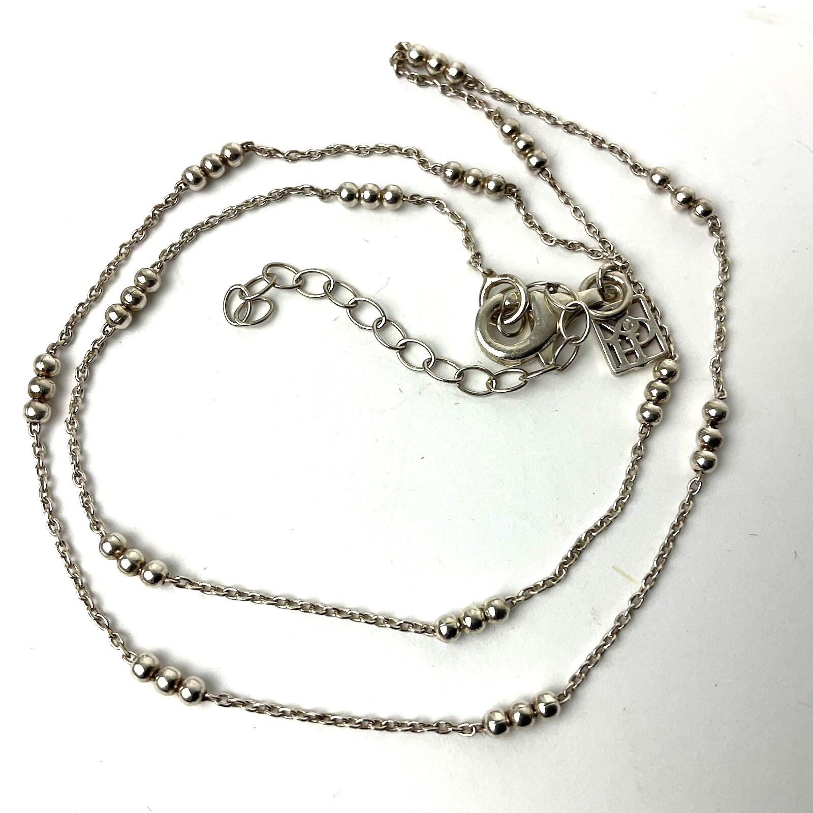H & P Signed Sterling Silver Chain Ball Link Necklace Delicate Marked 925 17.5”