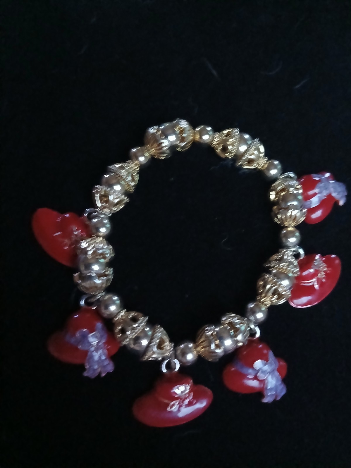 Vintage Red Hat Society Stretch Red and Silver Charm Bracelet Nice