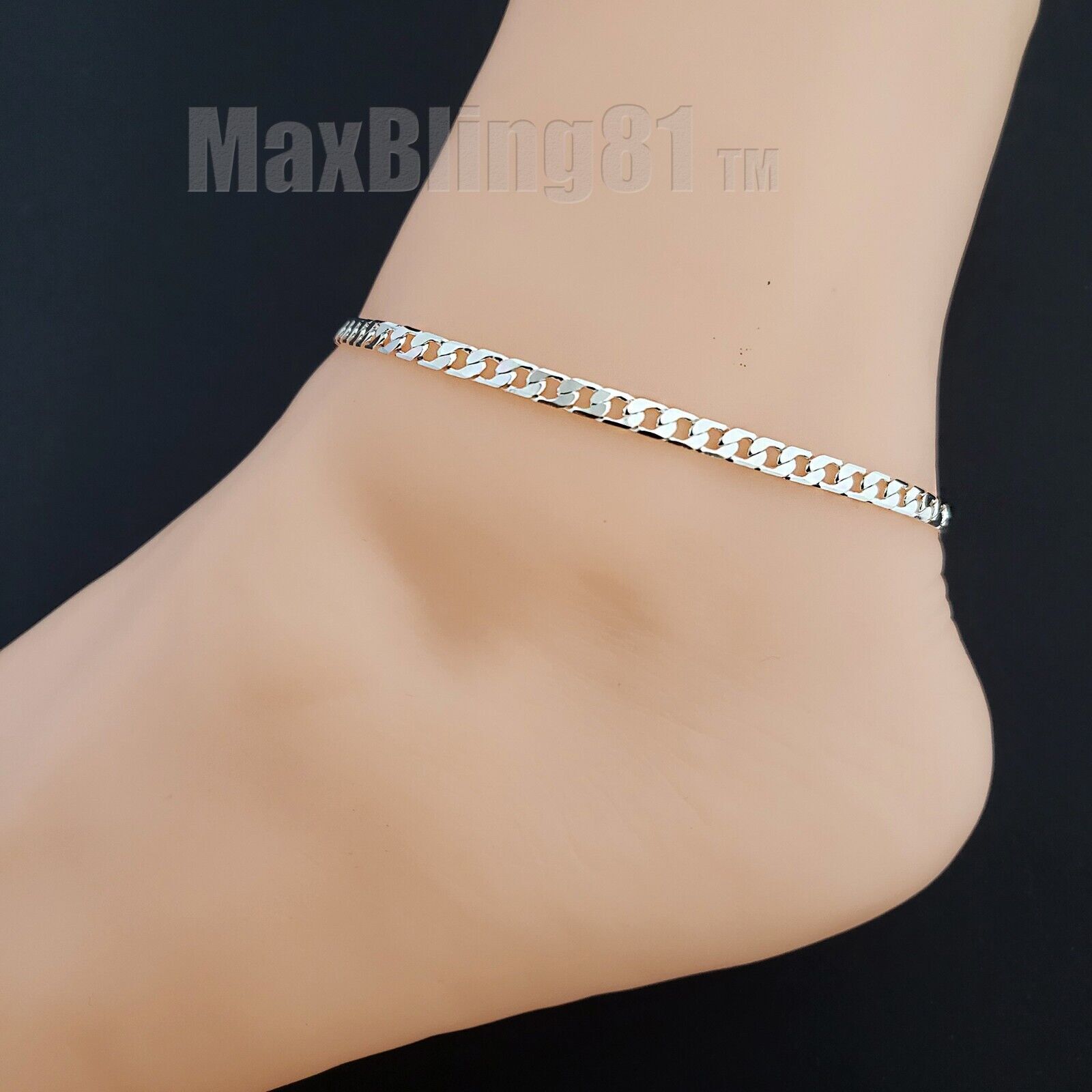 925 STERLING SILVER CUBAN LINK CHAIN 4mm 10″ FASHION BLING ANKLET BRACELET