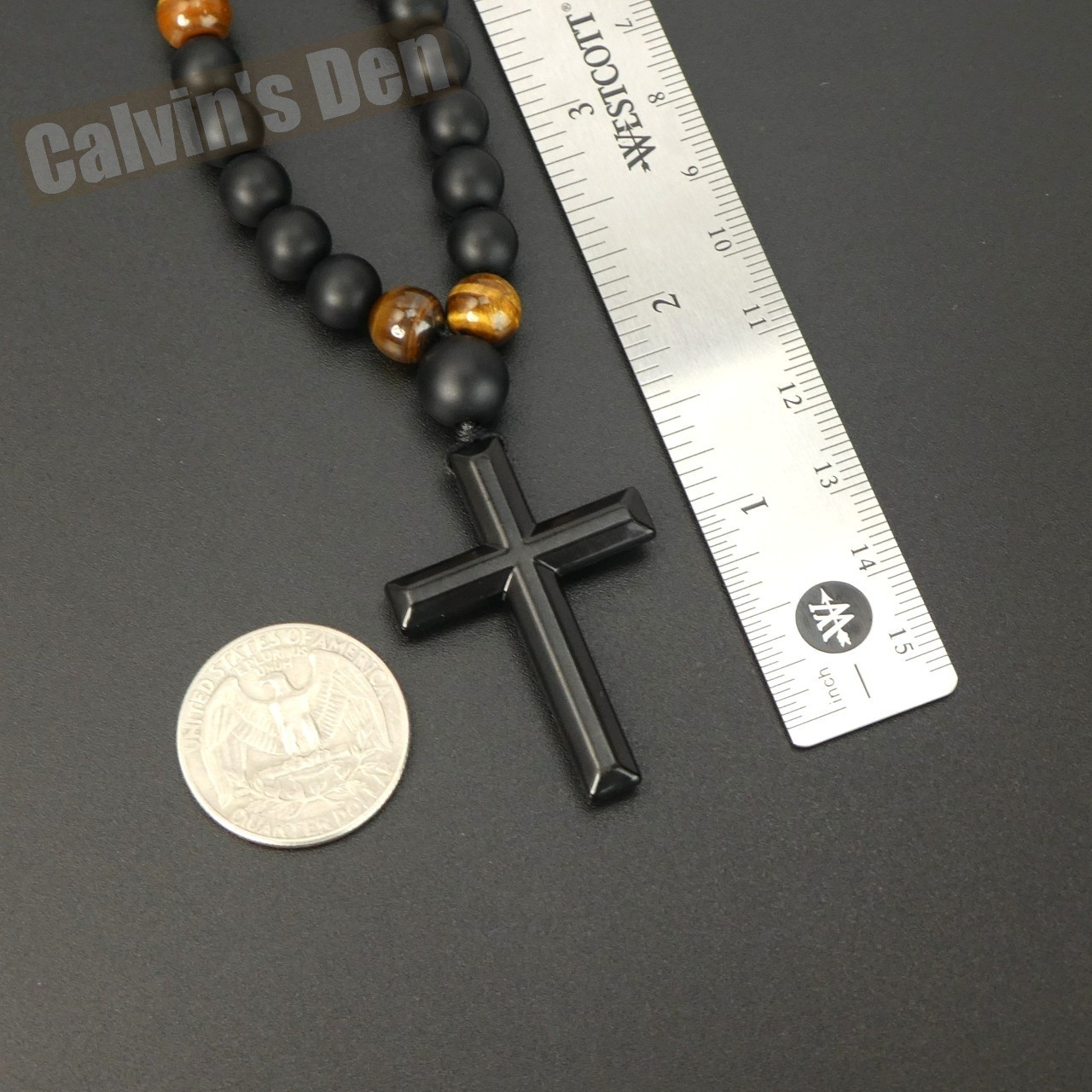 Black Obsidian Tiger Eye Black Alloy Cross Pendant Necklace Men Women Gift