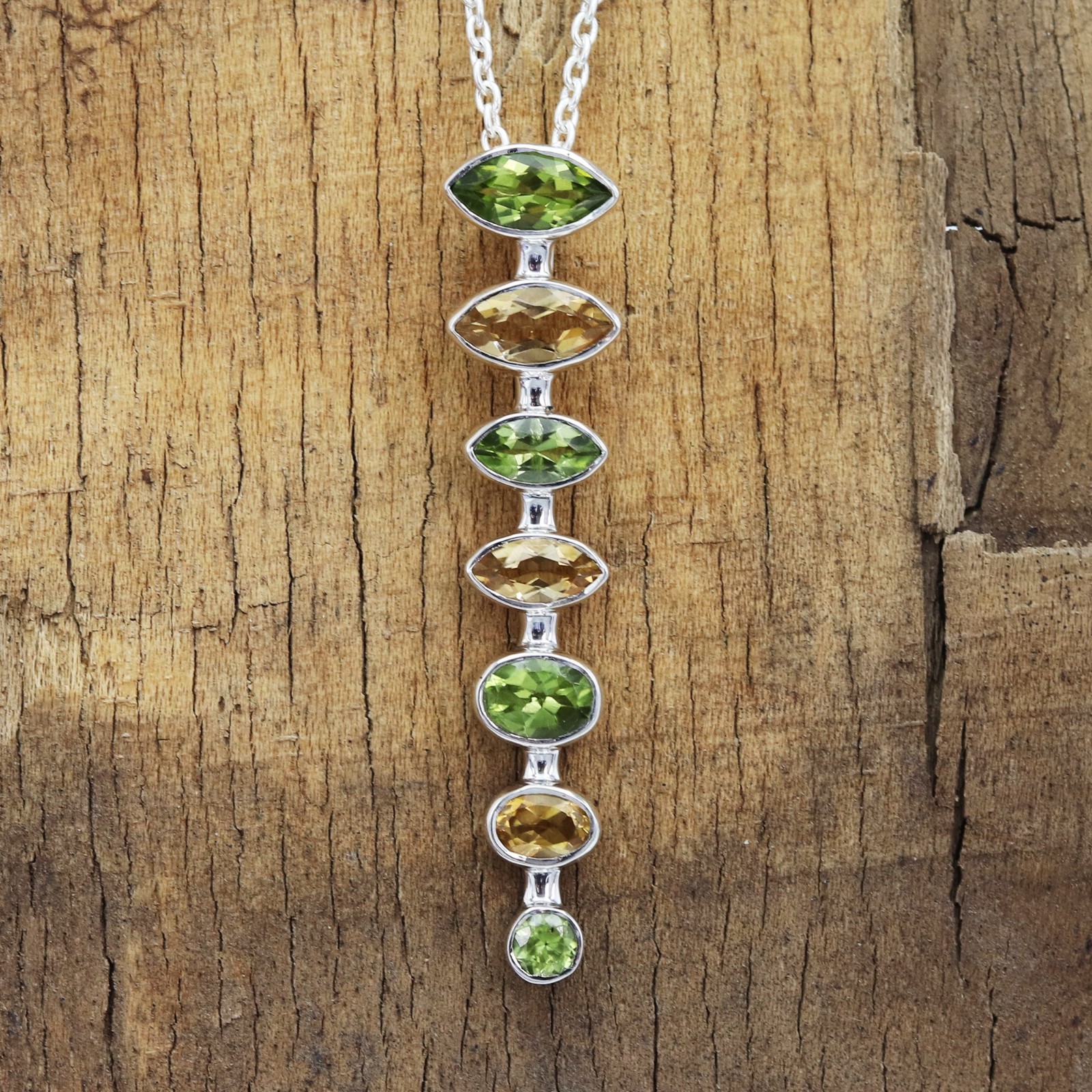 Peridot & Citrine Statement Pendant Necklace 925 Silver Gift for Her