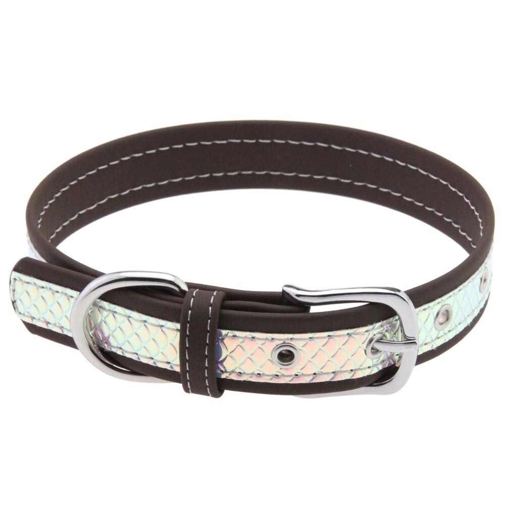 Double Color Splicing Sequined Fish Scale Leather Choker Collar Necklace Chain
