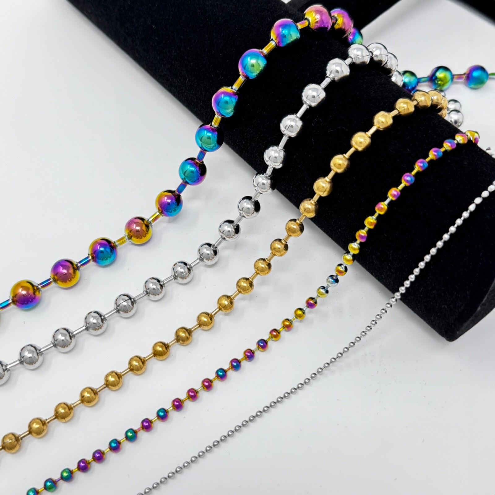 16-36″ Stainless Steel Bead Ball Necklace Silver Gold Multicolor 2/4/6/8/10mm