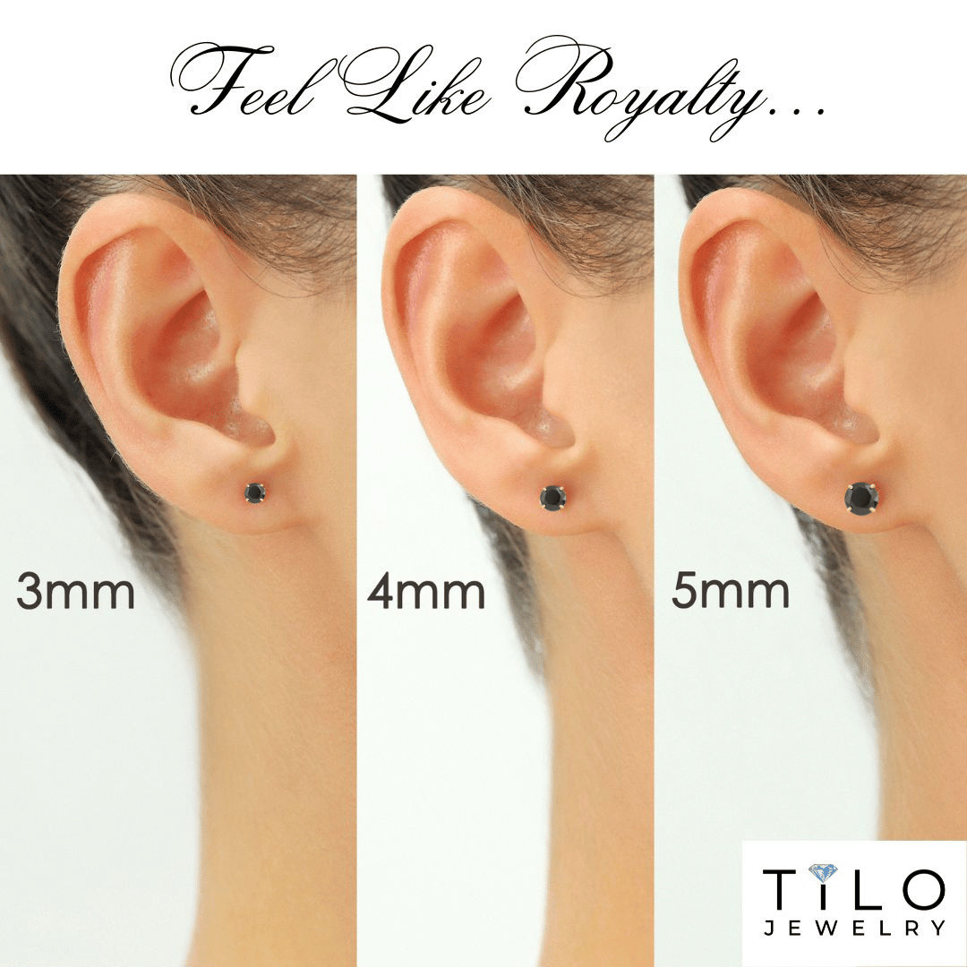 10K Real Solid Gold Solitaire Black Onyx CZ Stud Earrings Sleeper Studs All Size