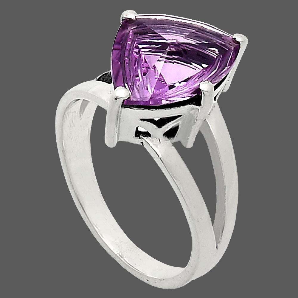 Fancy Cut Natural Amethyst – Brazil 925 Sterling Silver Ring s.8 Jewelry R-1019