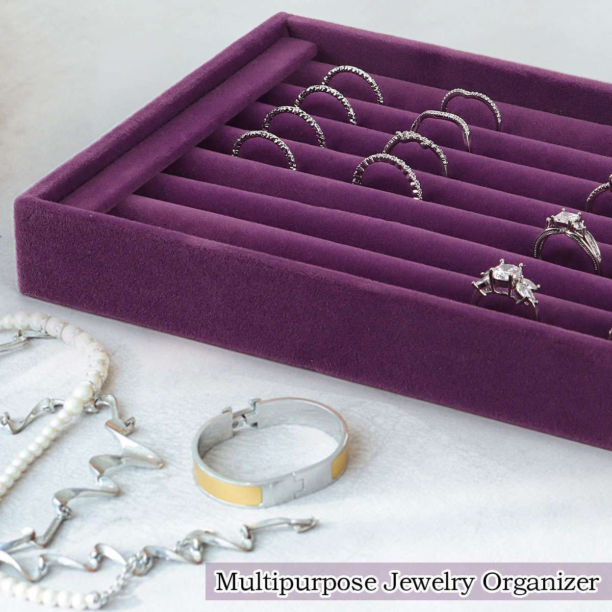 Velvet Jewelry Ring Display Organizer Case Tray Holder Earring Storage Box