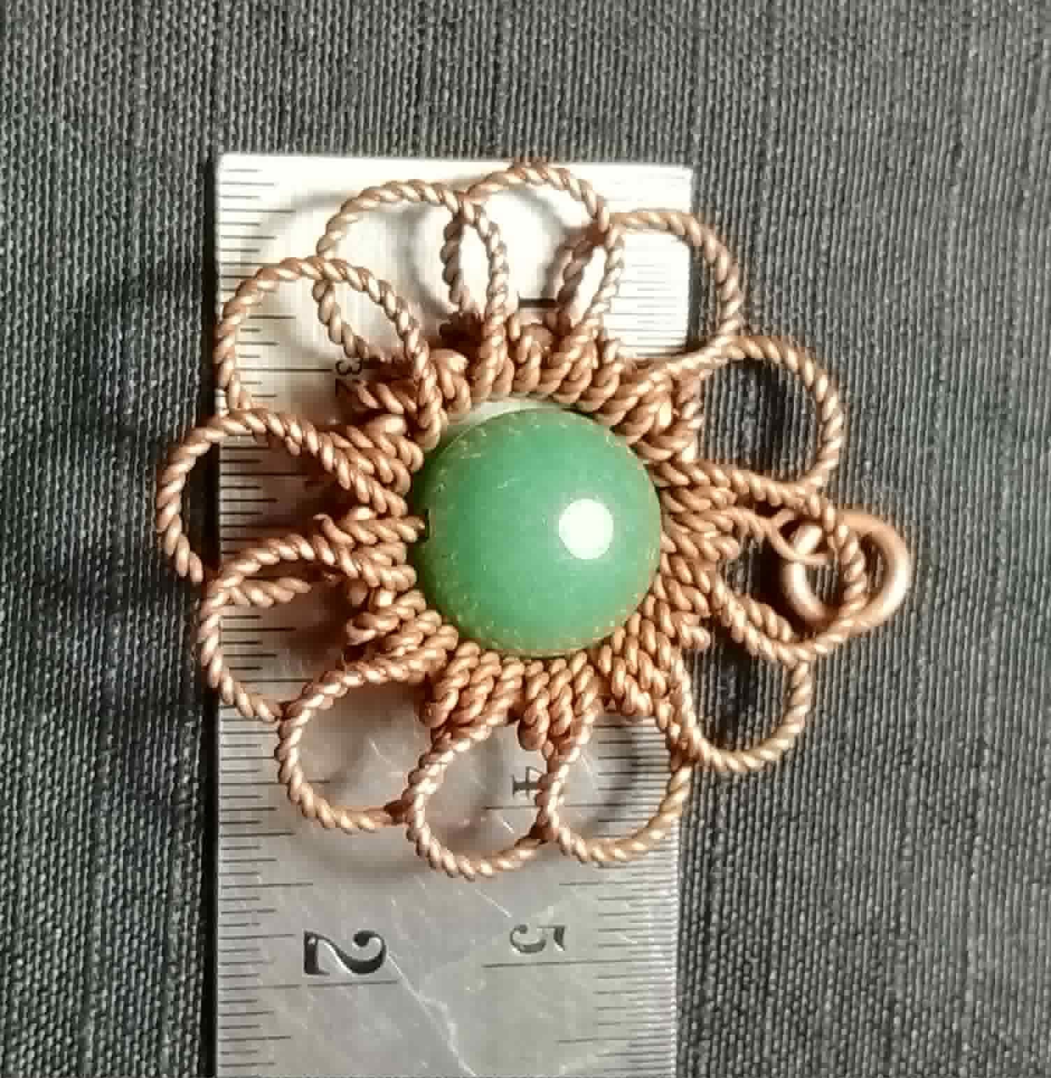 Flower Pendant Daisy Copper Wire Wrapped Green Aventurine Lucky Jewelry #PM4