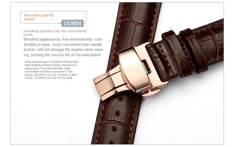 High Quality Genuine Leather Watch Straps mens Band Butterfly Clasp 14-24mm