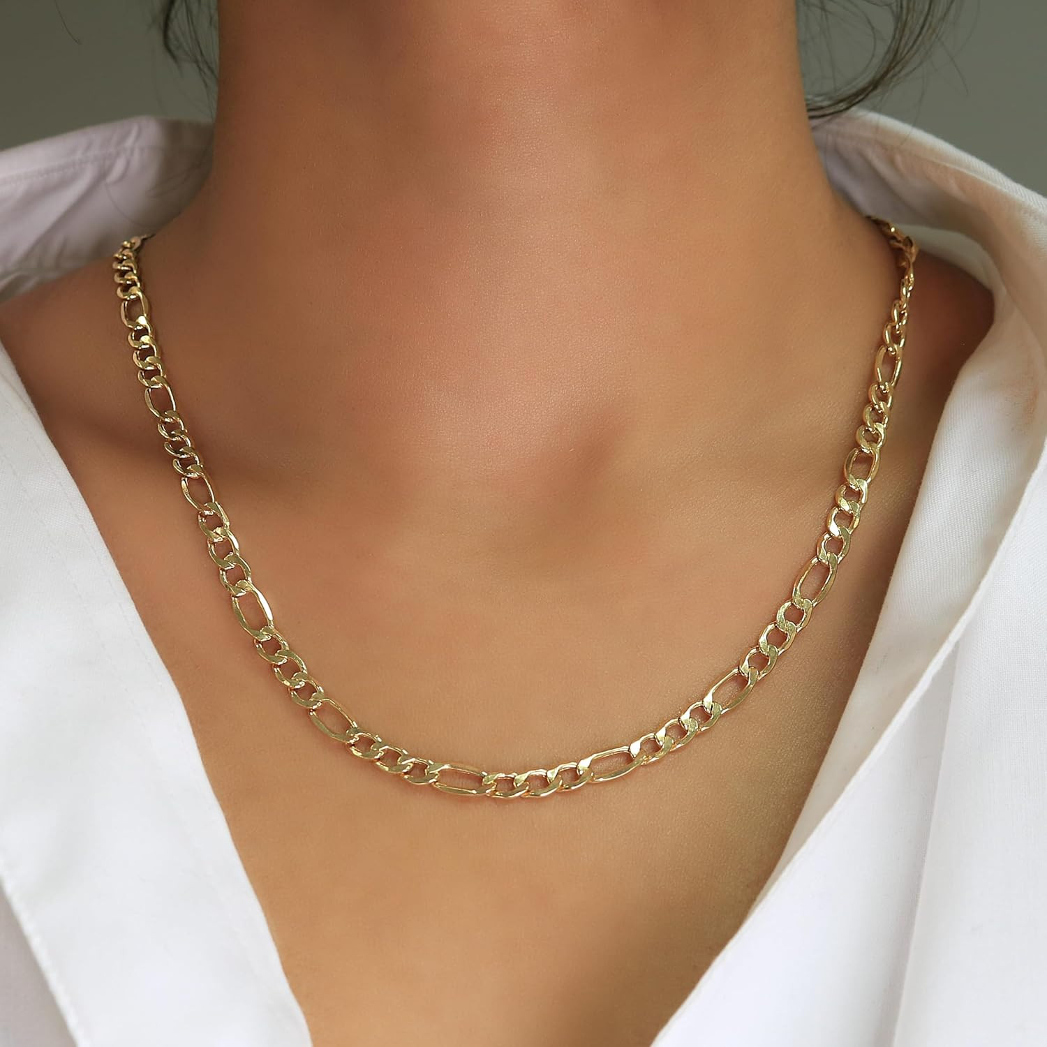 14K Yellow Gold Figaro Link Chain Necklace 4.5mm (16″-30″)