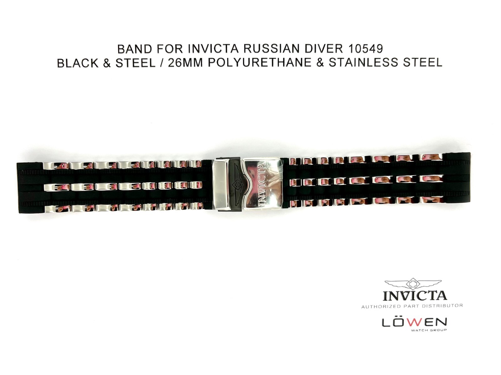 Authentic Invicta Russian Diver 10549 Black & Stainless Steel 26mm Watch Band